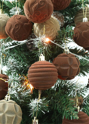 Cross Border Flocking Christmas Ball 6cm12 Boxed Christmas Tree Pendant Plastic Painted Velvet Ball Holiday Decorations