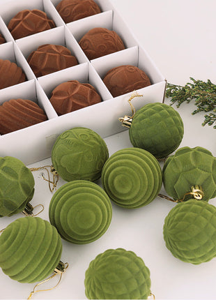 Cross Border Flocking Christmas Ball 6cm12 Boxed Christmas Tree Pendant Plastic Painted Velvet Ball Holiday Decorations