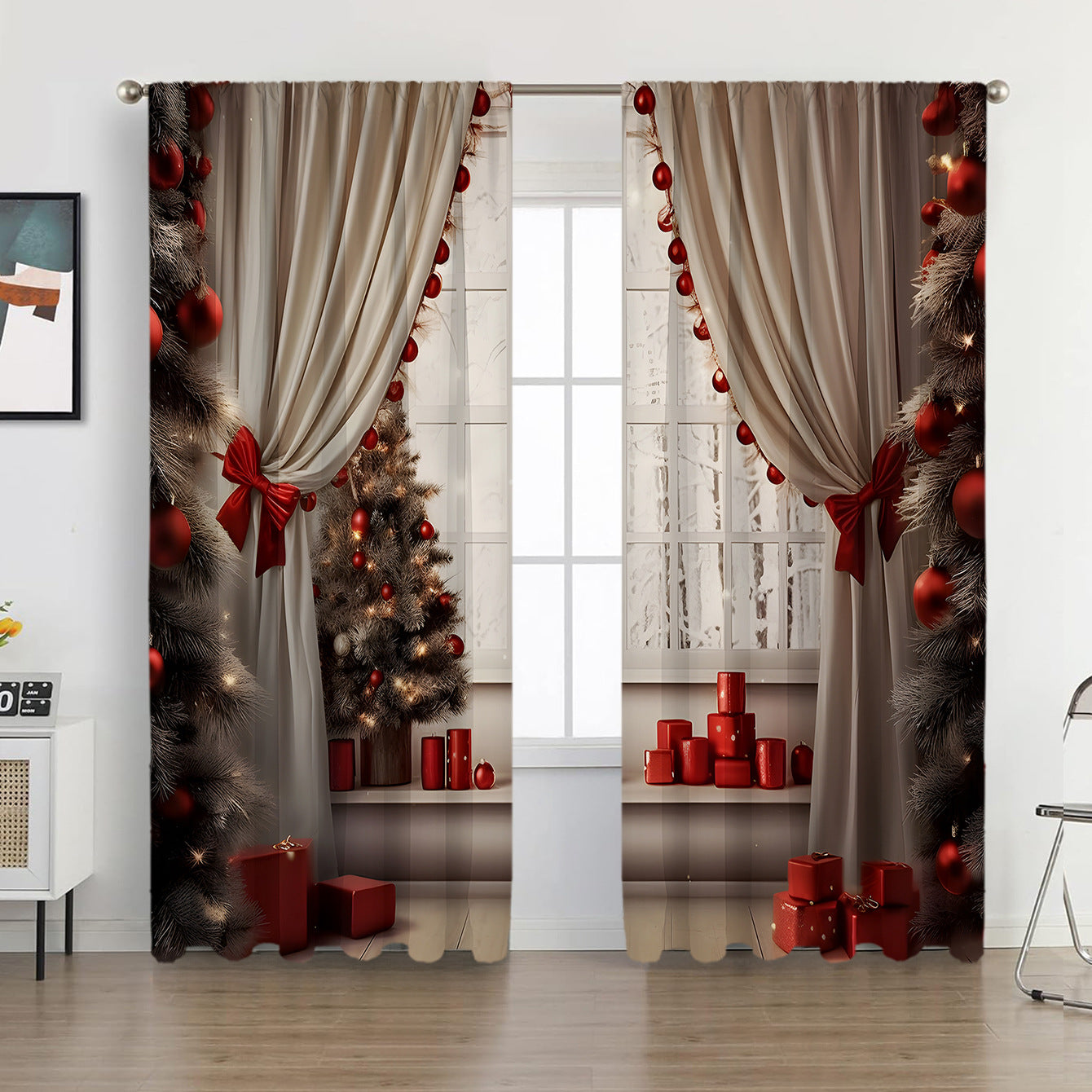 2PCS European Curtain Curtain Christmas Series Curtain Factory 3D Digital Printing Cross-border Amazon Curtain