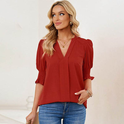 V-neck Half Sleeve Shirt For Women - MimiStylez