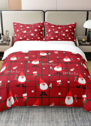 Cross-Border Red Christmas Duvet Cover Cute Santa Claus Deer And Other Animal Bedding Factory Direct Sales