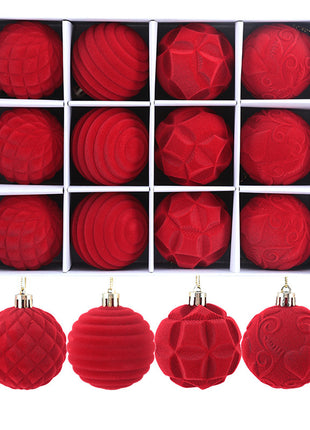 Cross Border Flocking Christmas Ball 6cm12 Boxed Christmas Tree Pendant Plastic Painted Velvet Ball Holiday Decorations