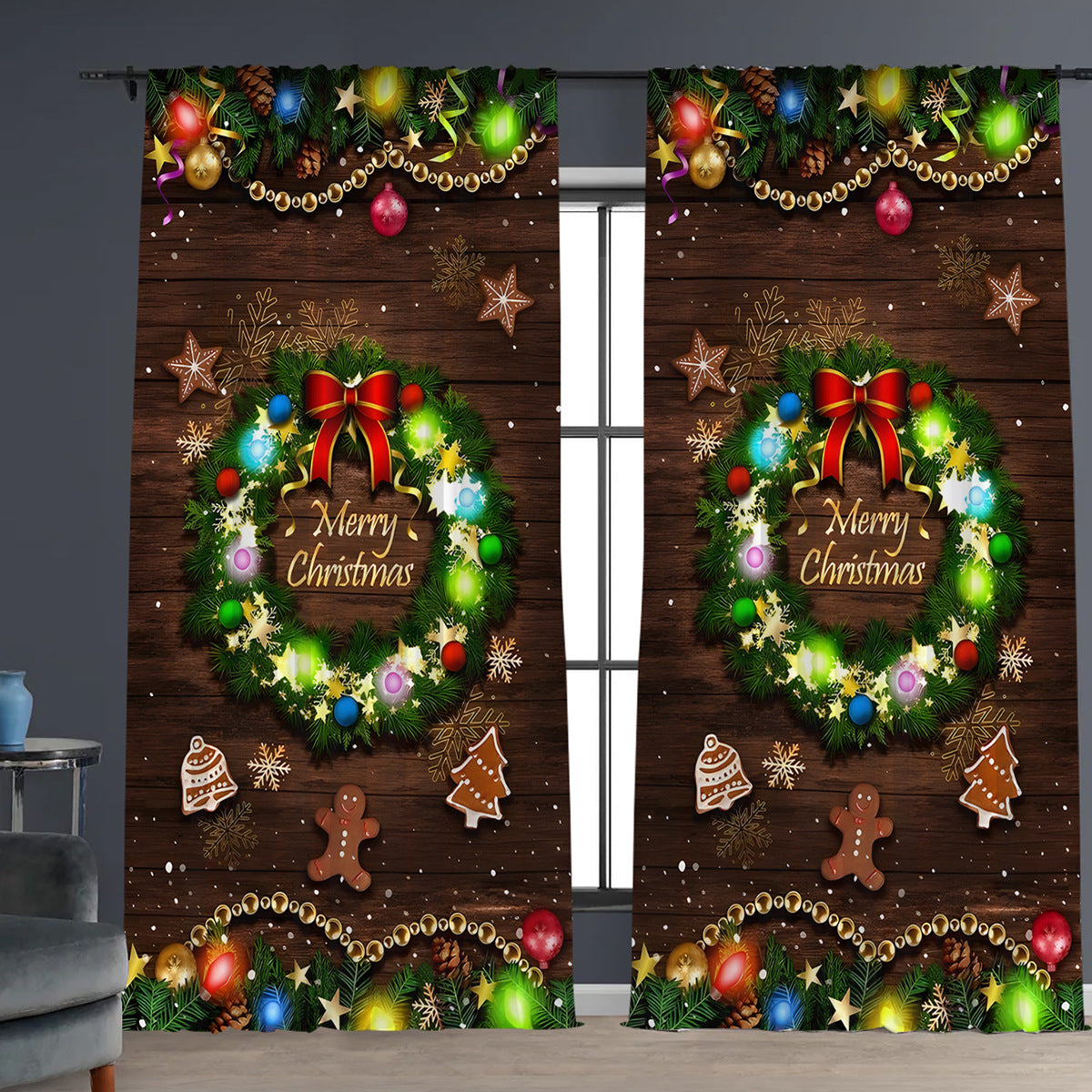 2PCS Christmas Curtain Factory 3D Digital Printing Cross-border Amazon Curtain Hot Selling Flower