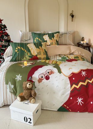 Christmas Style Super Soft Washed Cotton Printed Four-piece Duvet Set