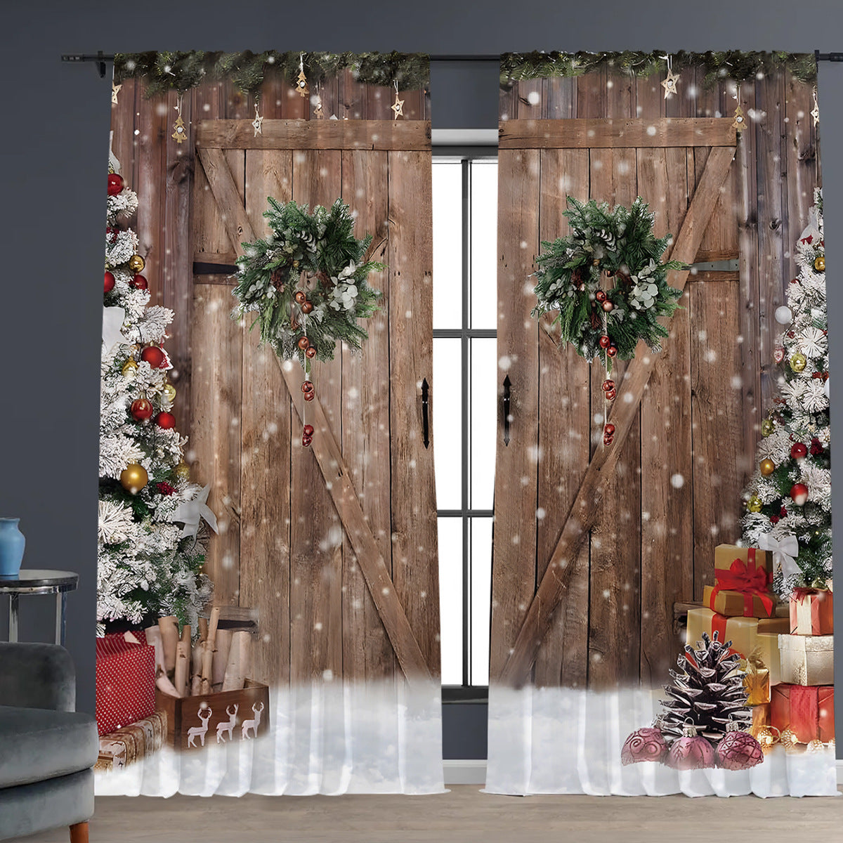 2PCS Christmas Curtain Factory 3D Digital Printing Cross-border Amazon Curtain Hot Selling Flower