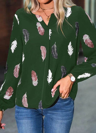 Woman Blouse Shirts For Women Stylish Top long Sleeve Feather Pattern Female Tops Elegant Chiffon Mujer Woman Clothes - MimiStylez