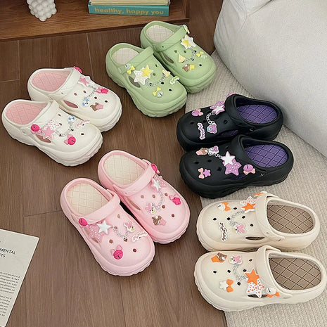 Women's Summer Beach Clogs with Adorable Cartoon Accents, Breathable Hollow Out Design, Lightweight and Comfy