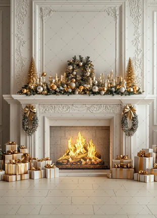 Gold Christmas Background - Glitter Xmas Tree Wreath Wooden Backdrop