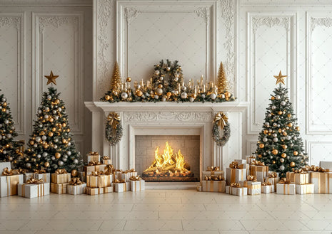 Gold Christmas Background - Glitter Xmas Tree Wreath Wooden Backdrop