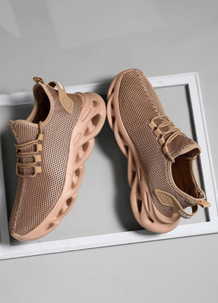 Men Sports Running Black Jogging Shoes Casual Sneakers Brown Outdoor Breathable Mesh Women Light Shock-absorption