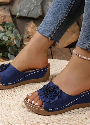 Flower Decor Women Wedge Thick Bottom Platform Sandals Anti Slip Shoes