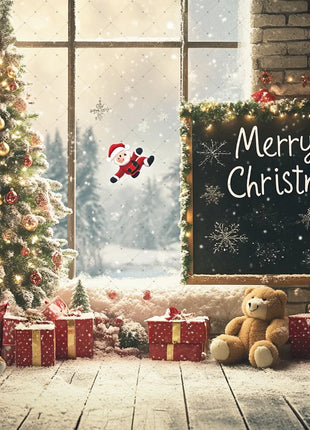 Winter Wonderland Background Banner - Pink Curtains and Snowy Christmas Tree Backdrop