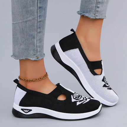 Women's Summer Breathable Mesh Flat Shoes, Women's Shoes, Casual Sneakers Shoes Black and white - MimiStylez
