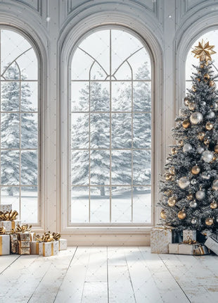 Backdrop Christmas Trees Stars Portrait Window Tulle Curtains Gift Decor