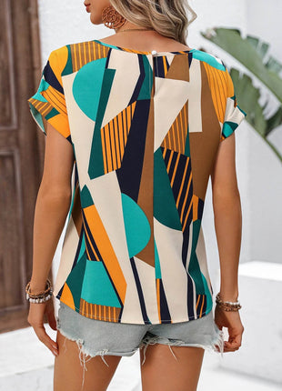 Wwomen's fashionable and elegant geometric pattern printed bat sleeve shirt - MimiStylez