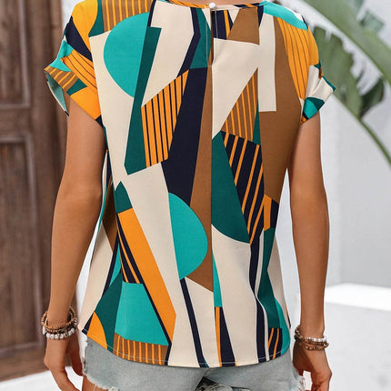 Wwomen's fashionable and elegant geometric pattern printed bat sleeve shirt - MimiStylez