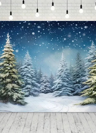 Snow Scene White Forest Art Style Backdrop Background Winter Christmas Backdrop