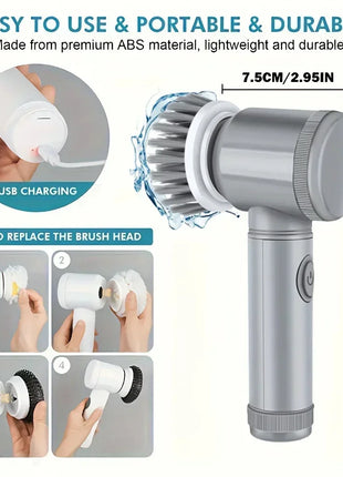 Electric Spin Scrubber, Bathroom Cordless Cleaning Brush Power Scrubber with 5 Replaceable Brush Heads, Electric Cleaning Brush