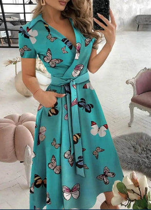 Rainbow Striped Print Summer Dress Women Button Up Short Sleeve Casual Vintage Shirt Long Dress Ladies Elegant Maxi Dresses - MimiStylez