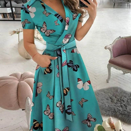 Rainbow Striped Print Summer Dress Women Button Up Short Sleeve Casual Vintage Shirt Long Dress Ladies Elegant Maxi Dresses - MimiStylez