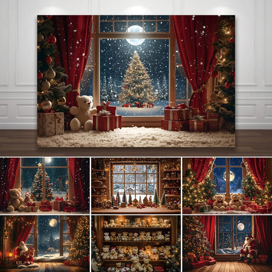 Christmas Backdrop Winter Window Xmas Tree Snowy Christmas Background