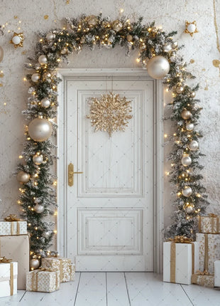 Gold Christmas Background - Glitter Xmas Tree Wreath Wooden Backdrop