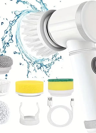 Electric Spin Scrubber, Bathroom Cordless Cleaning Brush Power Scrubber with 5 Replaceable Brush Heads, Electric Cleaning Brush