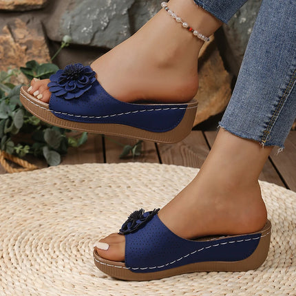 Flower Decor Women Wedge Thick Bottom Platform Sandals Anti Slip Shoes