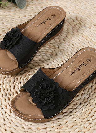 Flower Decor Women Wedge Thick Bottom Platform Sandals Anti Slip Shoes