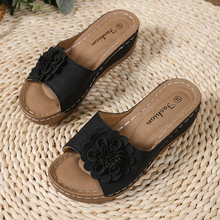 Flower Decor Women Wedge Thick Bottom Platform Sandals Anti Slip Shoes