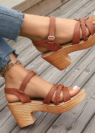 Women's Braided High Heels Sandals Summer Chunky Platform Gladiator Sandals Woman Ankle Straps Vacation Casual Shoes