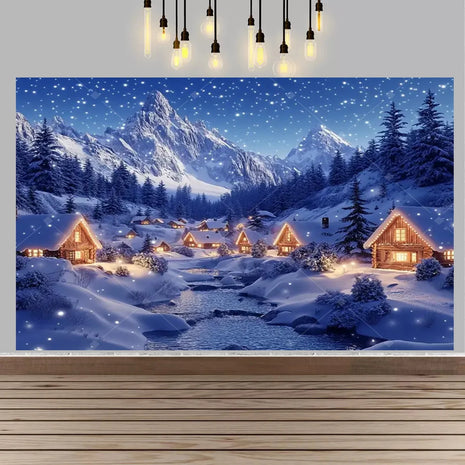 Winter wonderland winter snow village Backdrop Christmas Backdrop