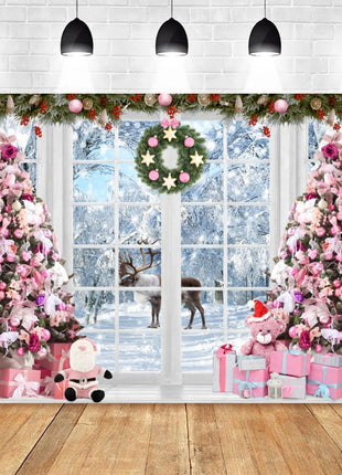 Christmas Backdrop Santa Claus Window Snow Forest Xmas Tree