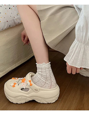 Women's Summer Beach Clogs with Adorable Cartoon Accents, Breathable Hollow Out Design, Lightweight and Comfy