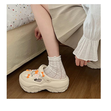 Women's Summer Beach Clogs with Adorable Cartoon Accents, Breathable Hollow Out Design, Lightweight and Comfy