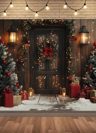 Gold Christmas Background - Glitter Xmas Tree Wreath Wooden Backdrop