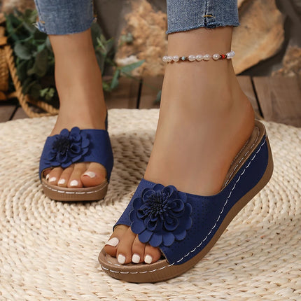 Flower Decor Women Wedge Thick Bottom Platform Sandals Anti Slip Shoes