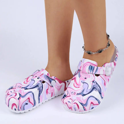 Women's Printed Garden Clogs, Summer Outdoor Sandals, Waterproof Slippers,Adjustable Slides For All Season Wear