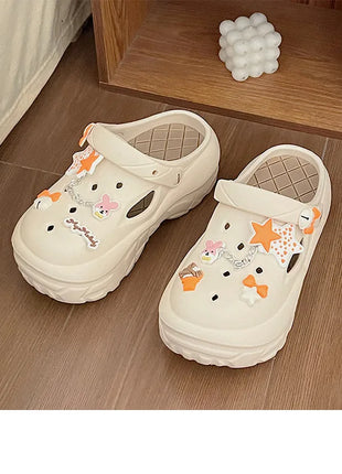 Women's Summer Beach Clogs with Adorable Cartoon Accents, Breathable Hollow Out Design, Lightweight and Comfy