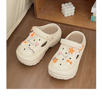 Women's Summer Beach Clogs with Adorable Cartoon Accents, Breathable Hollow Out Design, Lightweight and Comfy