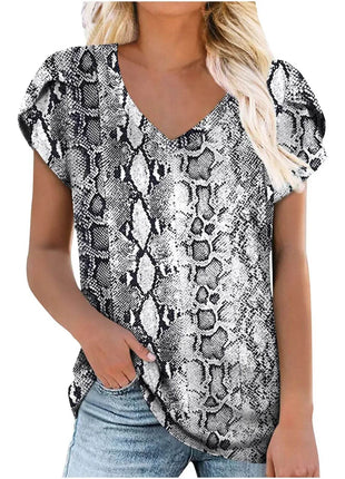 Loose Short Sleeve V-Neck Printed Womens Half Sleeve T-Shirt - MimiStylez