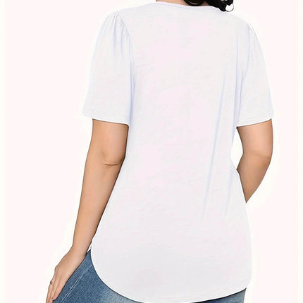 Womens Tunic Tops V Neck Shirts Short Sleeve Puff Pleated Casual Blouses Puff Pleated Work Blouse - MimiStylez