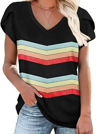 Loose Short Sleeve V-Neck Printed Womens Half Sleeve T-Shirt - MimiStylez
