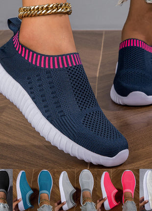 Women's Breathable Knit Sneakers, Casual Lace Up Outdoor Shoes, Lightweight Mesh Low Top Shoes