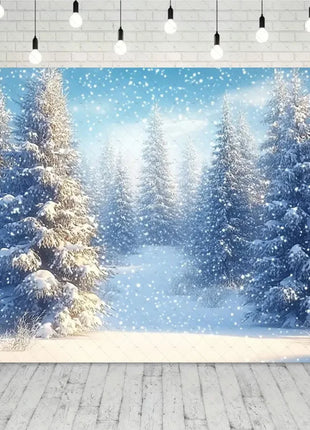 Snow Scene White Forest Art Style Backdrop Cloud Photography Background Winter Christmas Party Backdrop Decorations