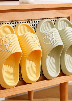 Cute Cartoon Kitten Women's Summer Slippers Indoor Bathroom Cloudy Soft Sole Non-slip Leisure Comfort Couple Home Shoes - MimiStylez