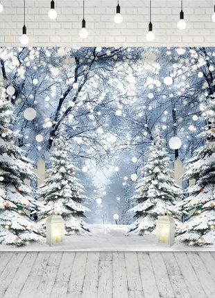 Snow Scene White Forest Art Style Backdrop Cloud Photography Background Winter Christmas Party Backdrop Decorations