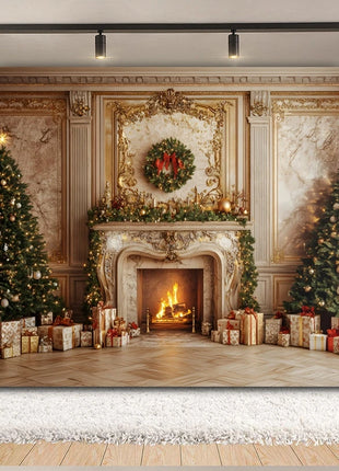 Christmas Backdrop Xmas Tree Fireplace Gift Winter Window Christmas Background