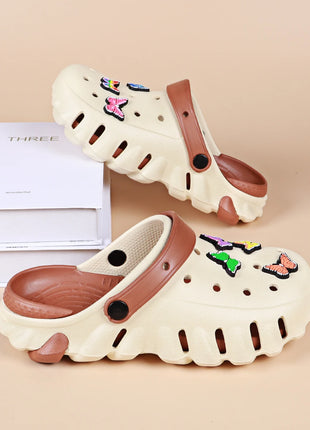 Women's Summer Beach Non-Slip Clogs Lightweight Thick Sole Closed Toe Clogs With Colorful Butterfly Decorations