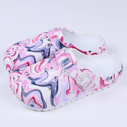 Women's Printed Garden Clogs, Summer Outdoor Sandals, Waterproof Slippers,Adjustable Slides For All Season Wear